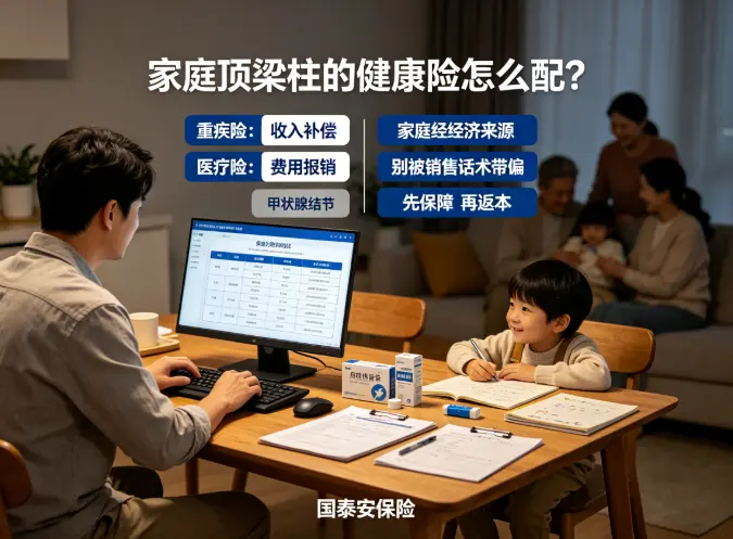 家庭顶梁柱的健康险怎么配?手把手教你分清重疾险和医疗险,不再被销售牵着走(图1) 家庭顶梁柱的健康险怎么配?手把手教你分清重疾险和医疗险,不再被销售牵着走(图1)